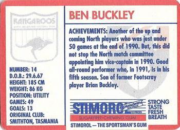 1991 Scanlens Stimorol #58 Ben Buckley Back